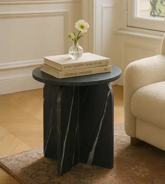 Handmade Black Marble Coffee Table: Modern Round Accent Table