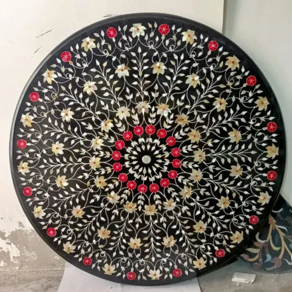 Custom Marble Inlay Table Top | Round Dining and Coffee Table