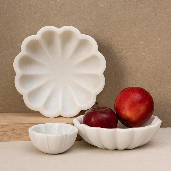 White Marble Petal Bowl: Handcrafted Stone Catchall Dish