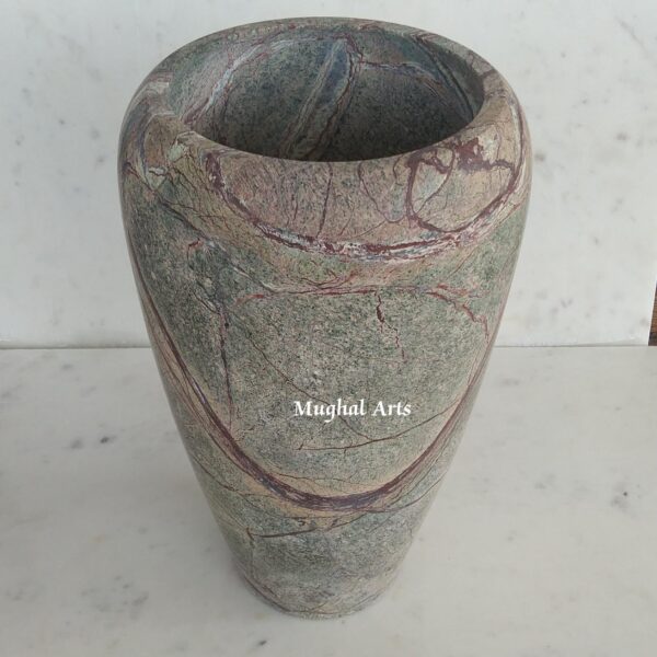 Handmade Marble Flower Vase: Rustic Mughal Stone Decor