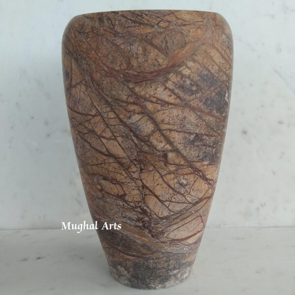 Handcrafted Marble Flower Vase: Rustic Mughal Home Decor