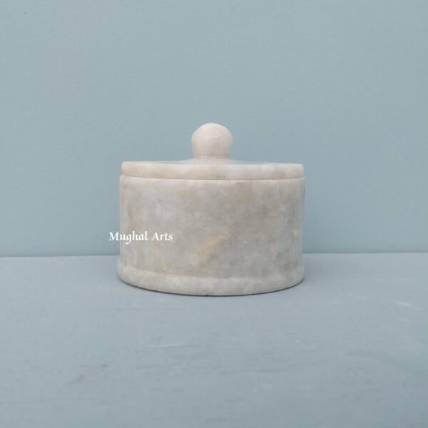 Handmade White Marble Jar with Lid: Rustic Kitchen Organizer