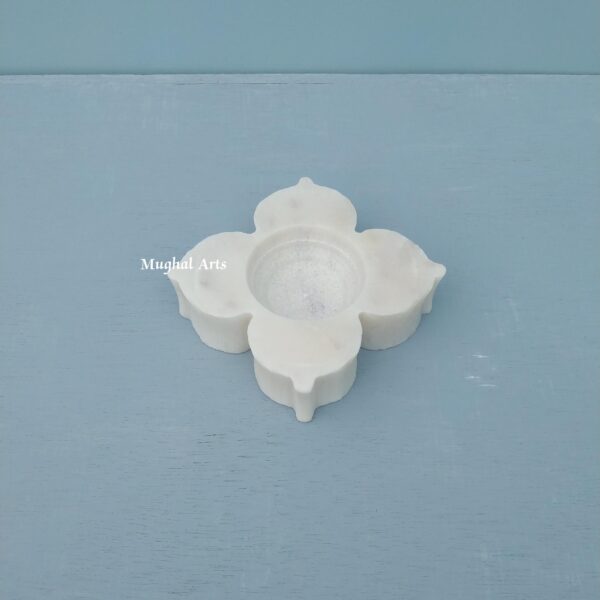 Handcrafted White Marble Candle Holder : Modern Floral Centerpiece