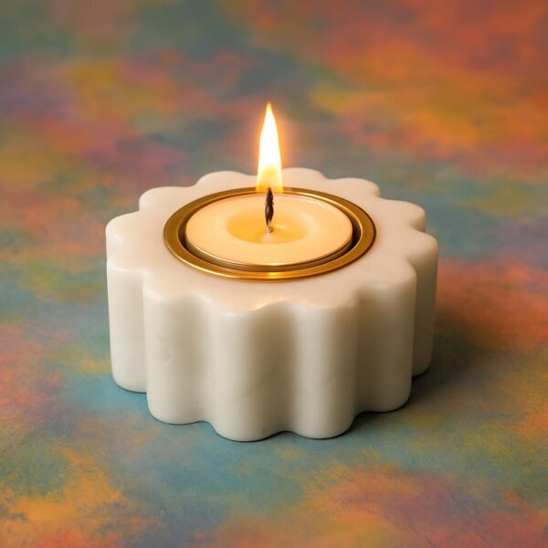 Handcrafted White Marble Candle Holder Set of 2 : Modern Floral Centerpiece