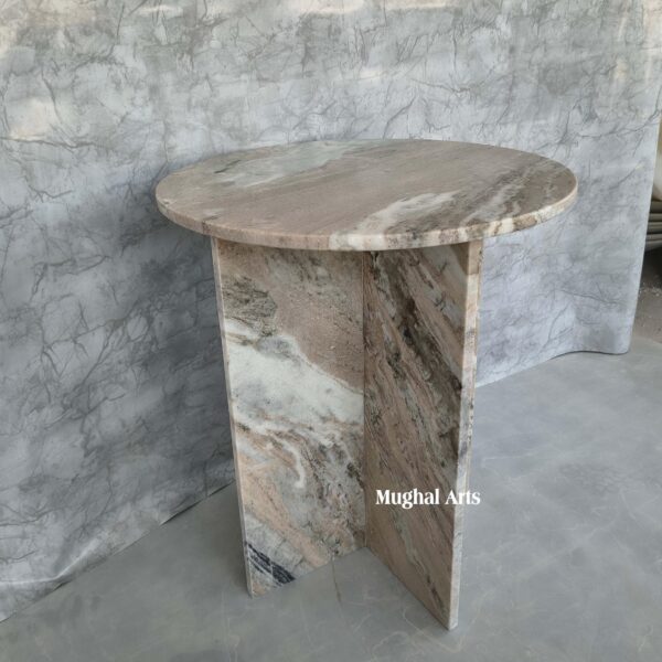 Handmade Marble Coffee Table: Round Stone Art End Table