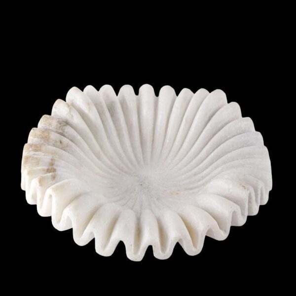 Hand Carved Marble Ruffle Bowl, Natural Stone Decorative Tray, Elegant Home Decor