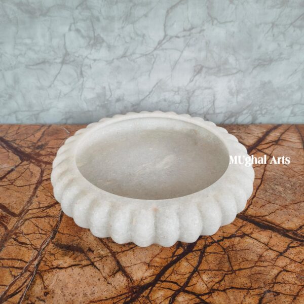Handcrafted White Marble Floral Plates - Set of 2 - Decorative Stone Dishes