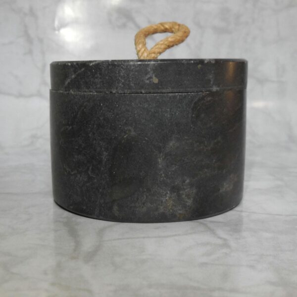 Handmade Black Marble Storage Jar with Rope Lid: Rustic Kitchen Organizer