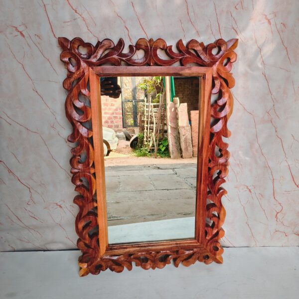 Handcrafted Rosewood Hand carved Mirror Frame – Boho Bedroom Decor