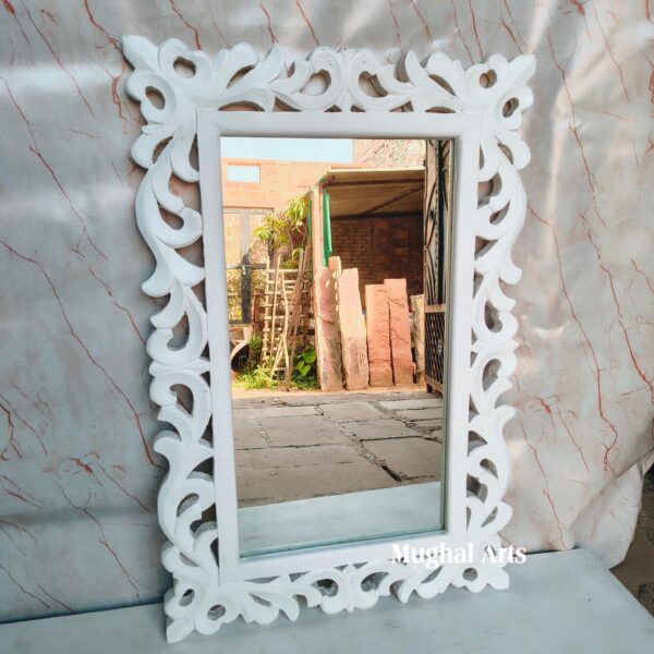 Handcrafted Carved Wooden Mirror Frame – Boho Mango wood Farmhouse Decor