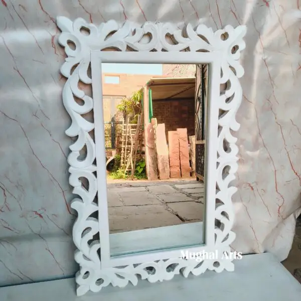 Handcrafted Carved Wooden Mirror Frame – Boho Mango wood Farmhouse Decor