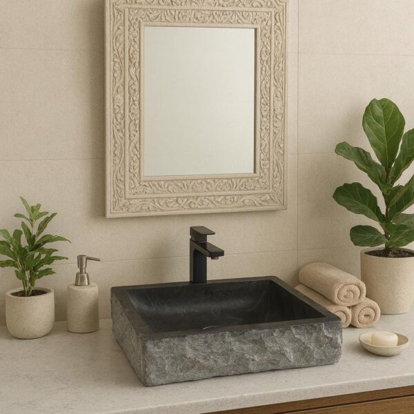 Rough Marble Bathroom Sink | Rustic Square Vanity Basin