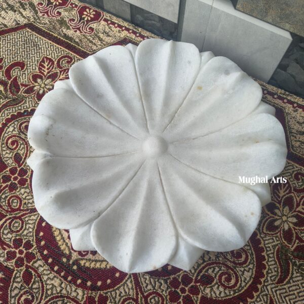 Handmade White Marble Flower Bowl • Decorative Stone Centerpiece