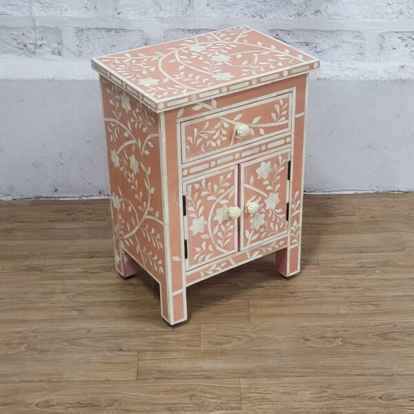Handmade Bone inlay Nightstand| Floral Bedside table| Home Decor
