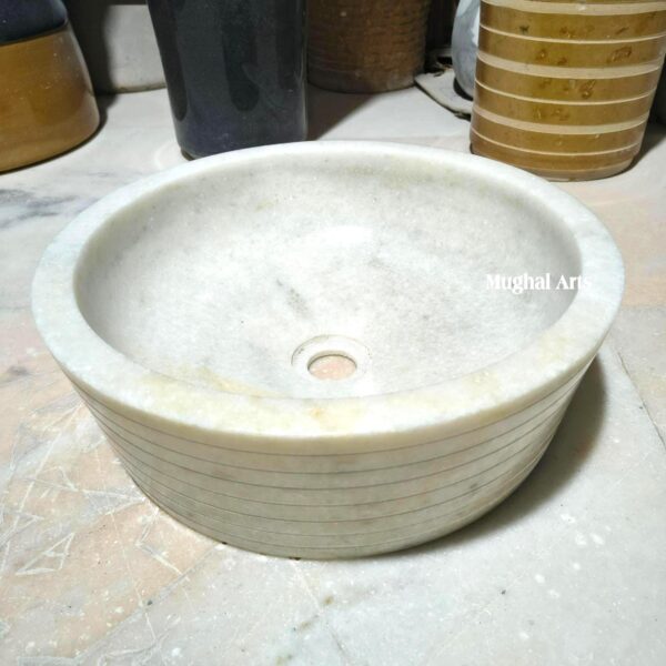 Hand Carved White Marble Sink - Natural Stone Vanity Basin