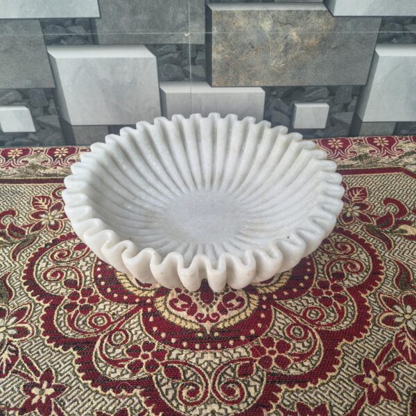 Handmade White Marble Ruffle Bowl | Home Decor Organizer