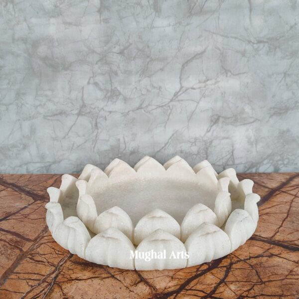 Handcrafted White Marble Floral Plates - Set of 2 - Decorative Stone Dishes