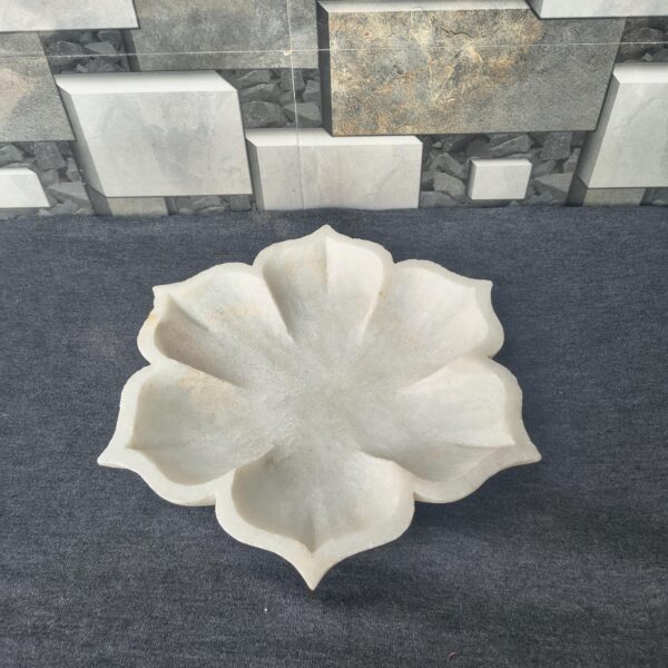 Handmade White Marble Lotus Tray | Handcrafted Floral Decorative Dish | Utility Bowl