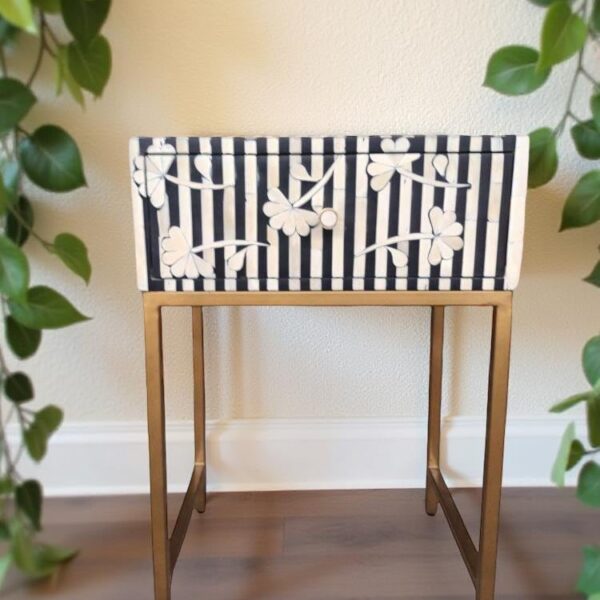 Handmade Bone inlay Nightstand | Floral Bedside table| 1 Drawer  Home Decor