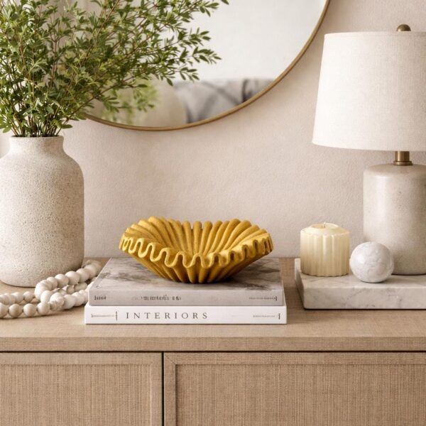 Hand Carved Marble Bowl – Textured Sculptural Catchall – Modern Entryway Accent