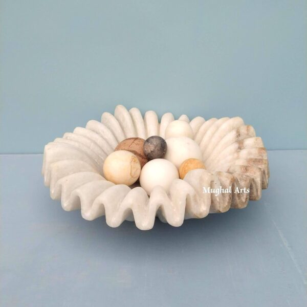 Handmade White Marble Ruffle Bowl: Decorative Home & Jewelry Organizer