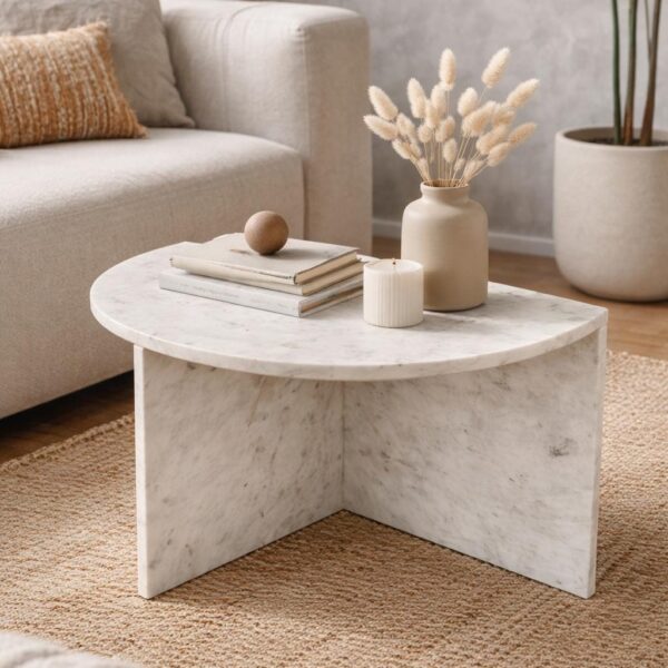 Handmade Marble Coffee Table: Round Stone Art End Side Table