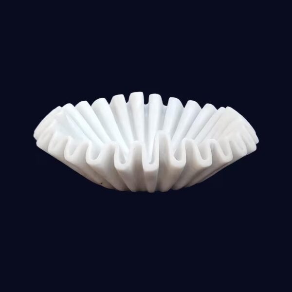 Hand Carved White Marble Ruffle Bowl – Luxury Centerpiece Fruit Bowl Customizable Sizes