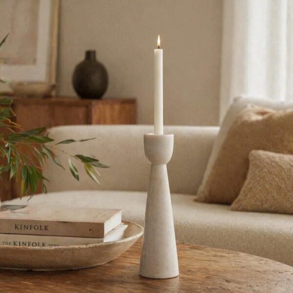 Handmade White Marble Candle Holder: Home Decor Centerpiece (4x4x14 inches)