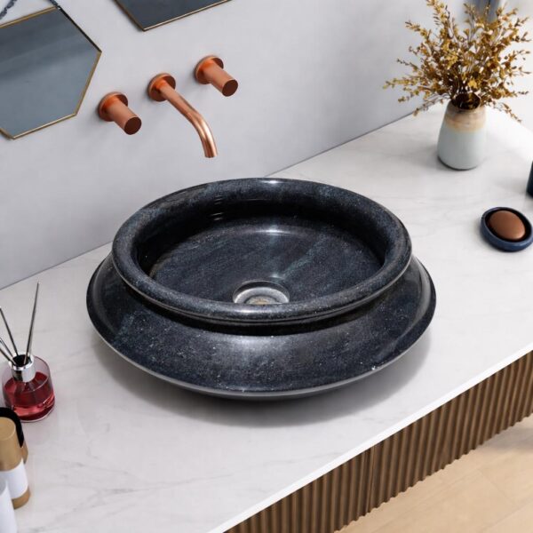 Round Stone Bathroom Basin | Modern Countertop Sink | Handmade Vanity Bowl