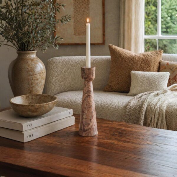 Handcrafted Marble Candle Holder: Natural Stone Home Decor Centerpiece