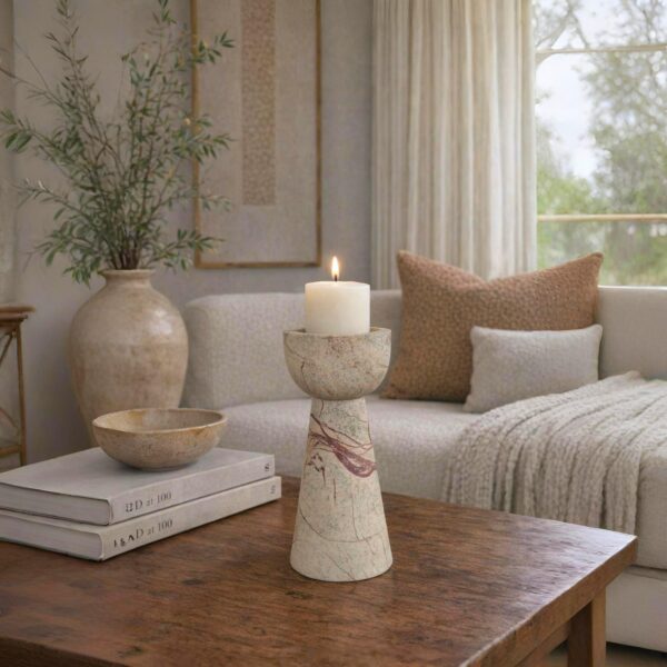 Handmade Marble Candle Holder: Natural Stone Centerpiece