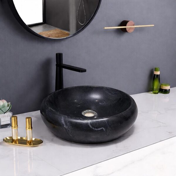 Round Stone Bathroom Basin | Modern Countertop Sink | Handmade Vanity Bowl
