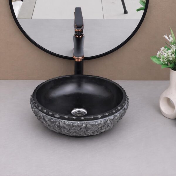 Round Stone Bathroom Basin | Modern Countertop Sink | Handmade Vanity Bowl
