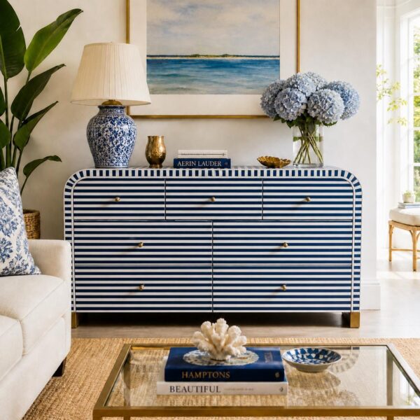 Handmade Bone Inlay Dresser 7 Drawer : Accent Chest of Drawers