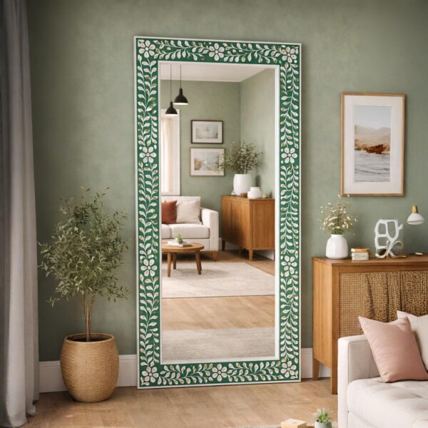 Mother of pearl Mirror  Floral Design Rectangular Full Length Home Decor