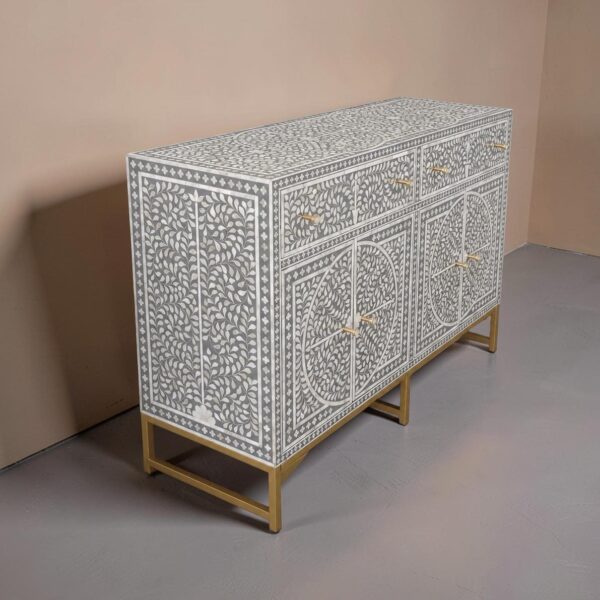 Bone Inlay Side board: Handmade Black Cabinet Modern Buffet Storage Unit
