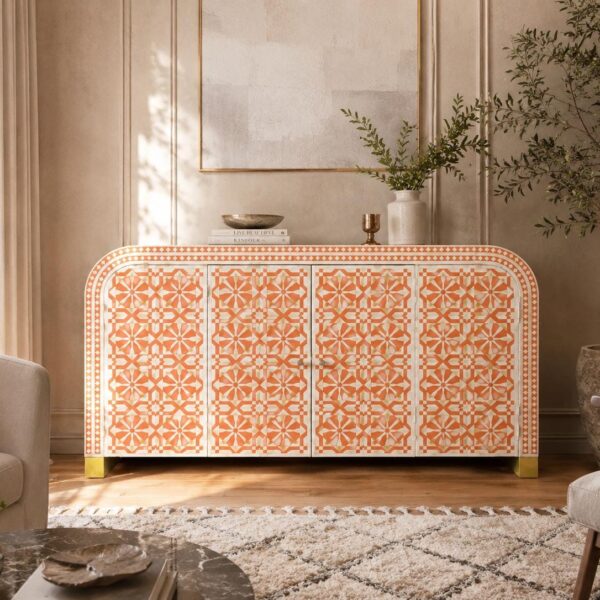 Handmade Bone Inlay Side Board | Geometrical Cupboard | Modern Dresser
