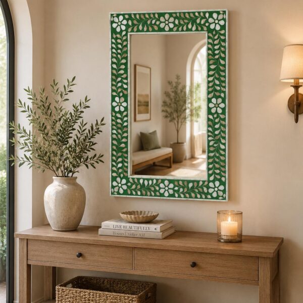 Mother of pearl Mirror  Floral Design Rectangular Costom Length Home Decor