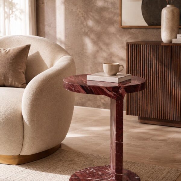 Rosso Levanto Marble Pedestal Side Table – Red Stone Accent Nightstand 30x30x60 cm