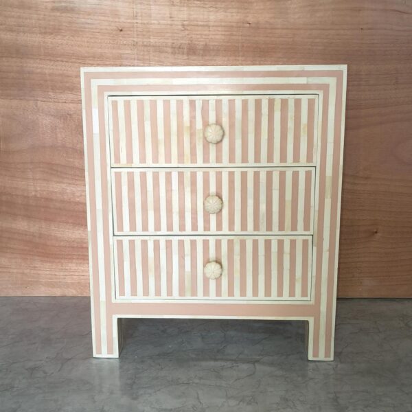 Handmade Bone Inlay Waterfall Bedside Table: Striped Pattern Nightstand